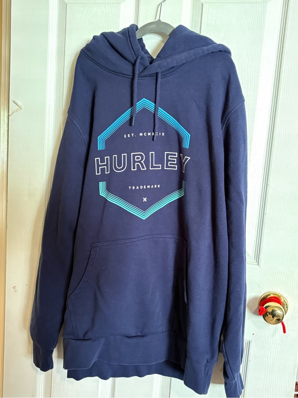 Hurley Men's Navy Hoodie with Teal Graphic